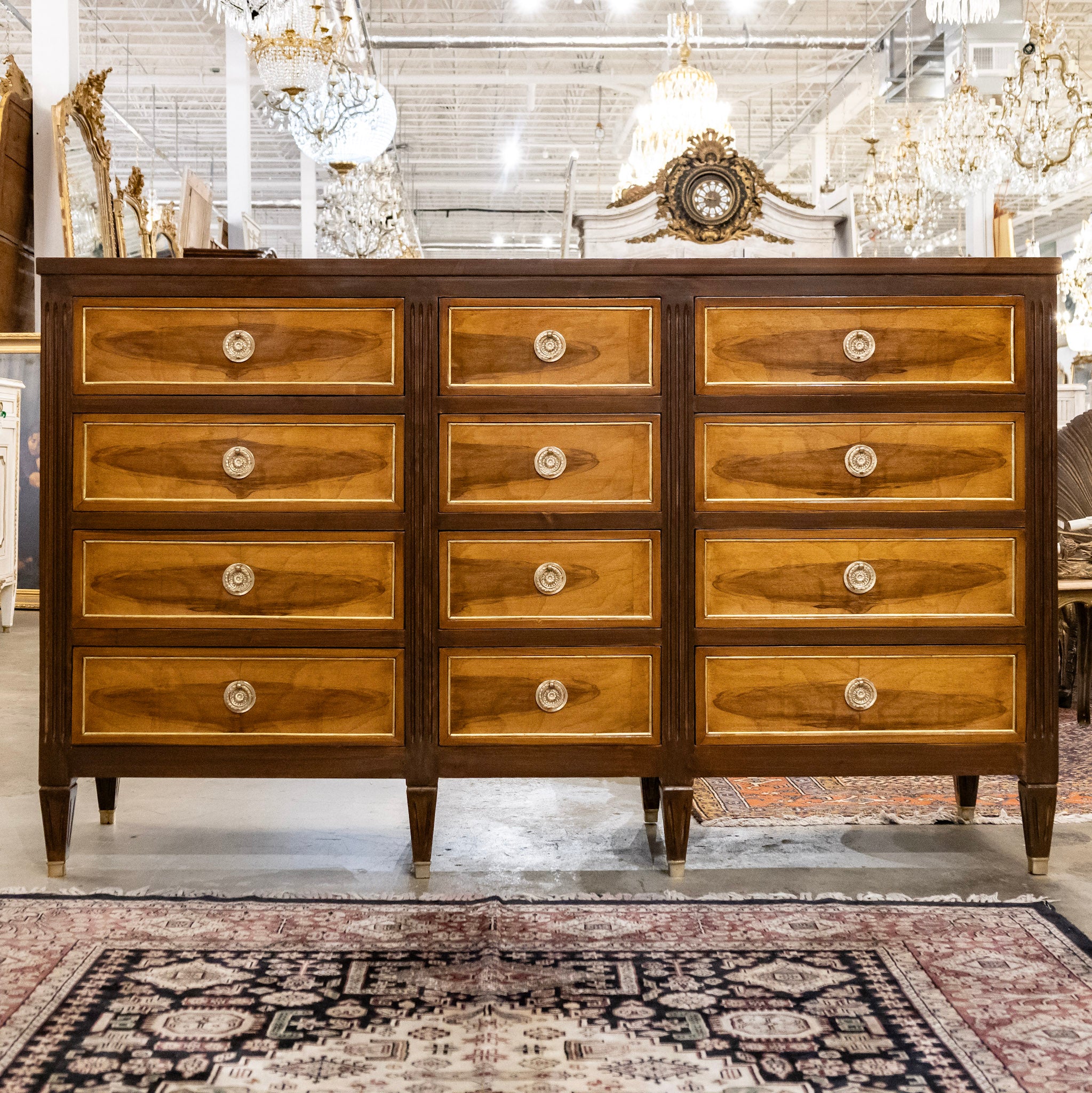 wood and gold dresser Louis XVI Burl 12-Drawer with Brass Trim & Inlay halloween2023 Size:7