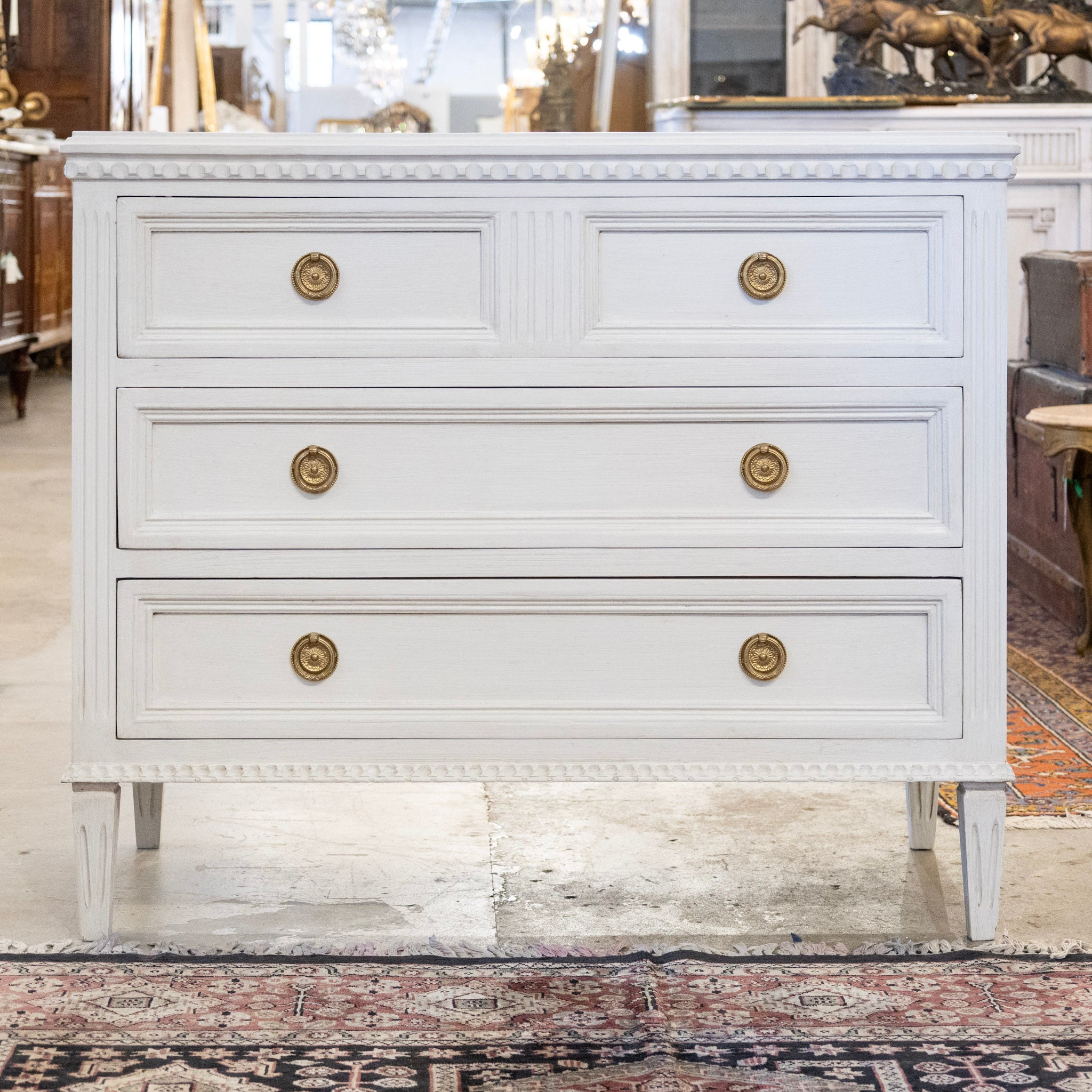 Swedish 3-Drawer Chest – Fluted Drawer Trim & Brass Pulls in Dove