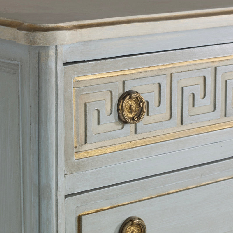 Antique Swedish Chest with Greek Key Detail in Blue with Gold - Nightstand / Chest | Le Chateau (Atlanta, GA) • 4