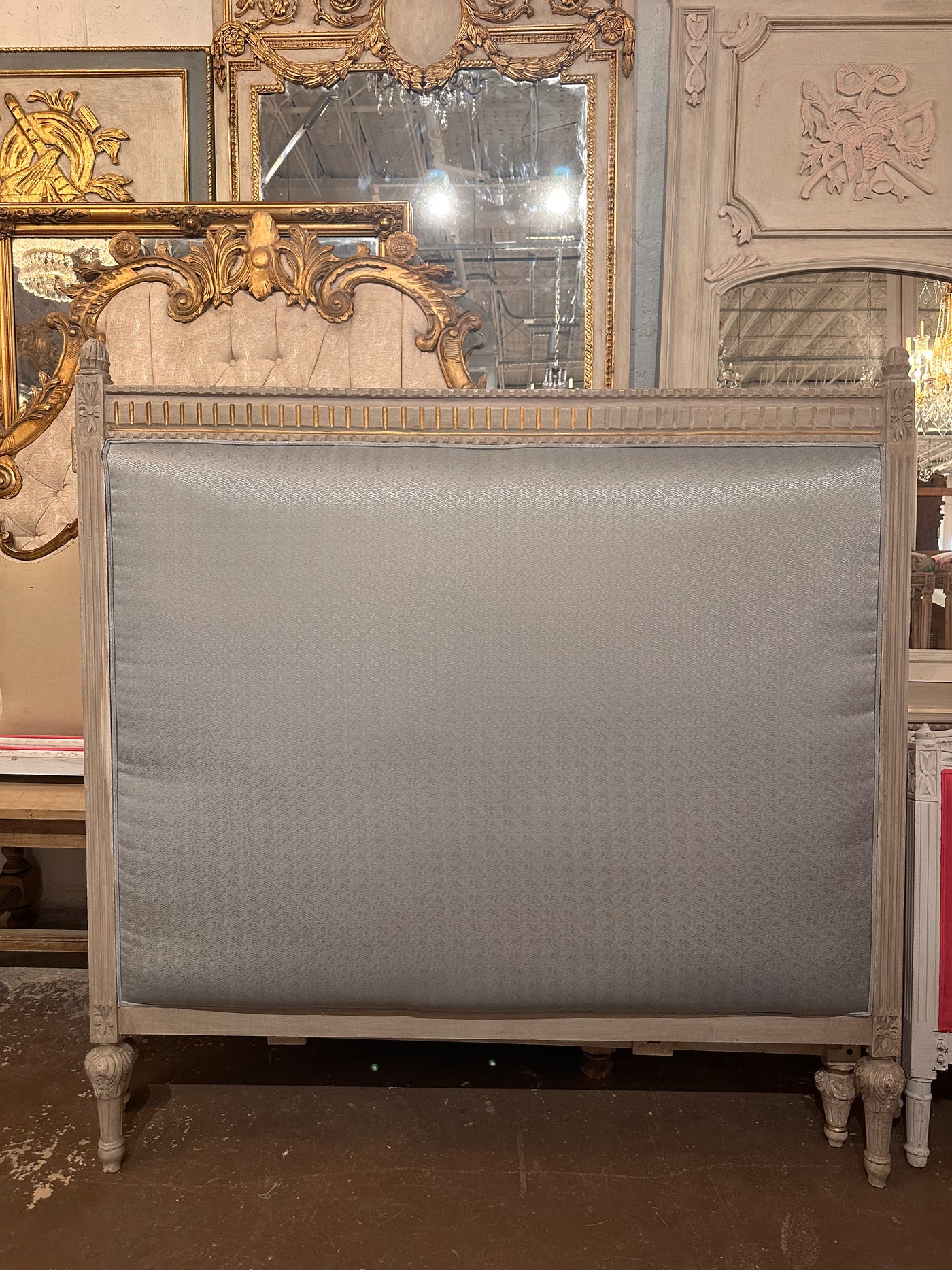 Queen Size Blue Upholstered Headboard | Le Chateau | European Luxury Furniture in Atlanta