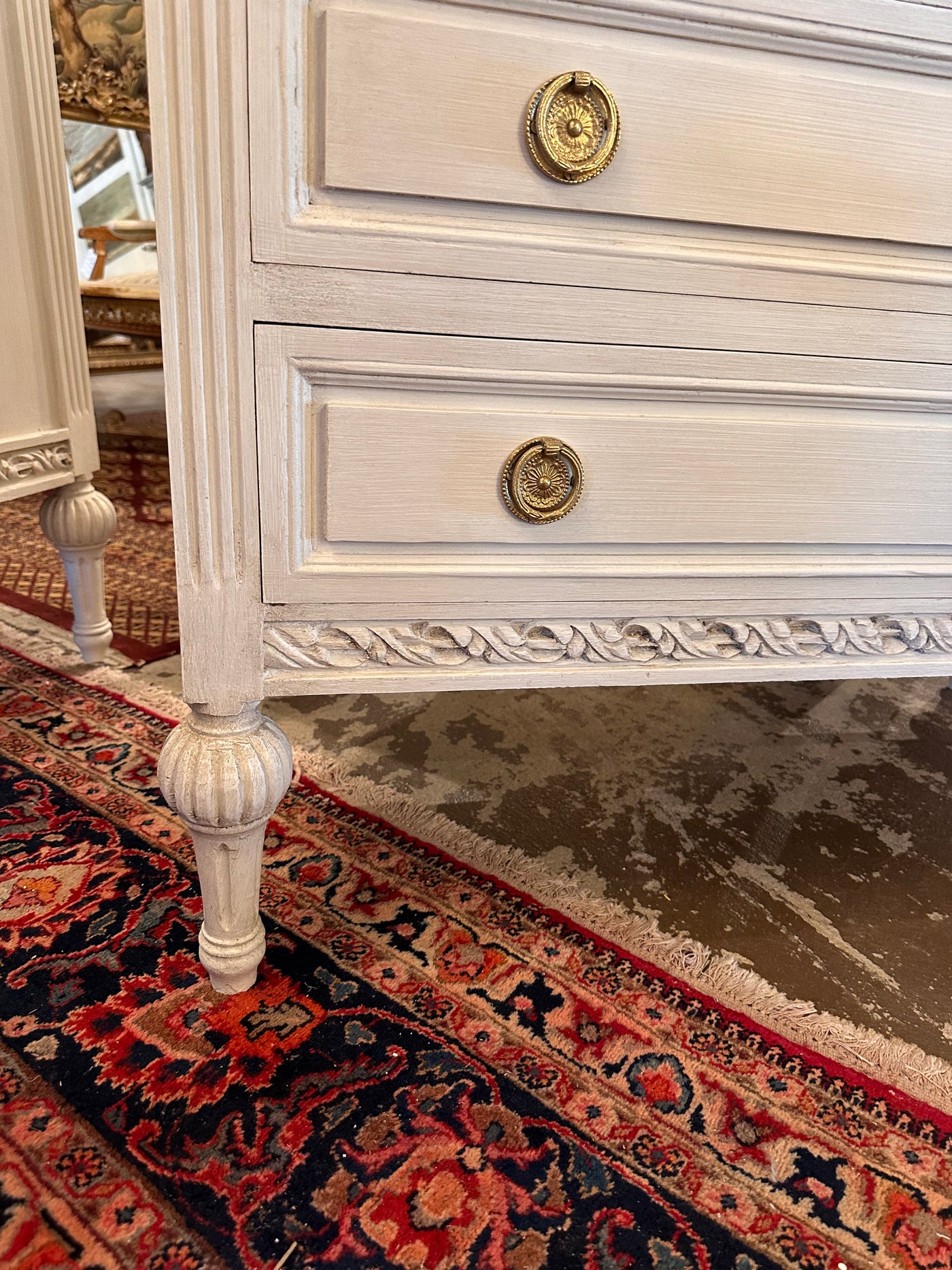 Swedish Chest with Carved Drawer Details & Ballerina Legs