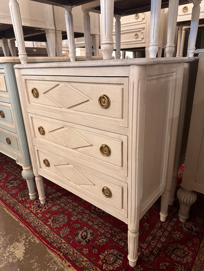 Antique White Marble Top Swedish Nightstand | Le Chateau | European Luxury Furniture in Atlanta