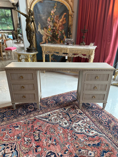 Antique Swedish Makeup Vanity Desk in Soft Gray | Le Chateau | European Luxury Furniture in Atlanta