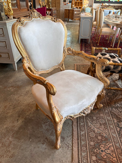Louis XV Off White Velvet Pair of Arm Chairs