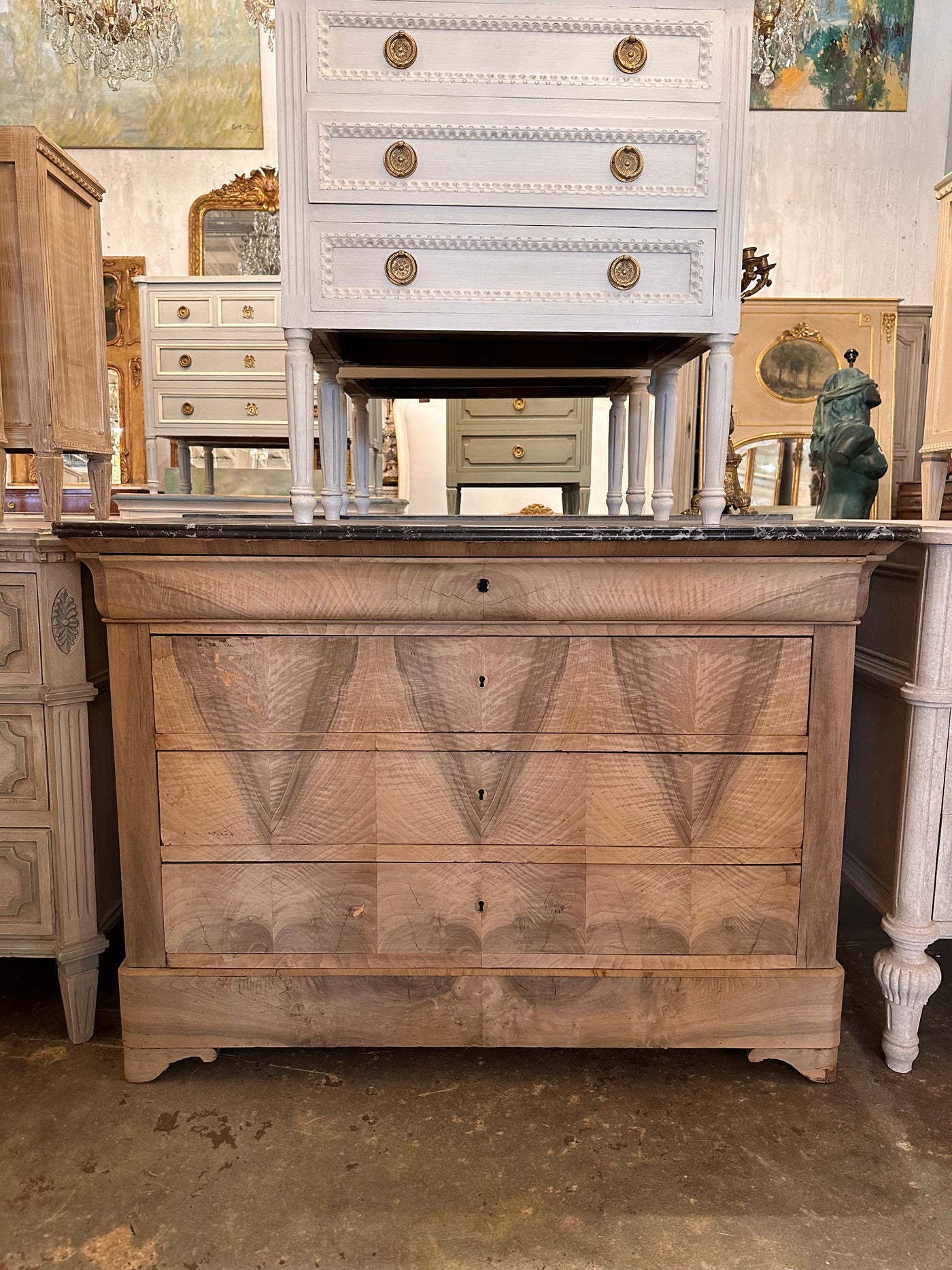 Louis Philippe Burl Wood Chest with Black Marble Top