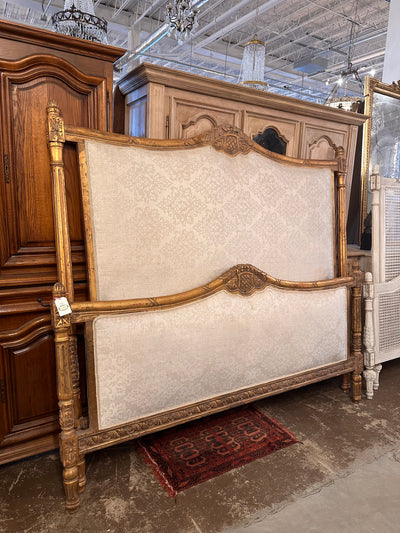 King Size Upholstered Bed with Damask Fabric
