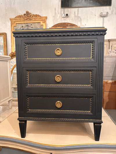 Navy Blue Antique Swedish Nightstand with Gold Trim | Le Chateau | European Luxury Furniture in Atlanta