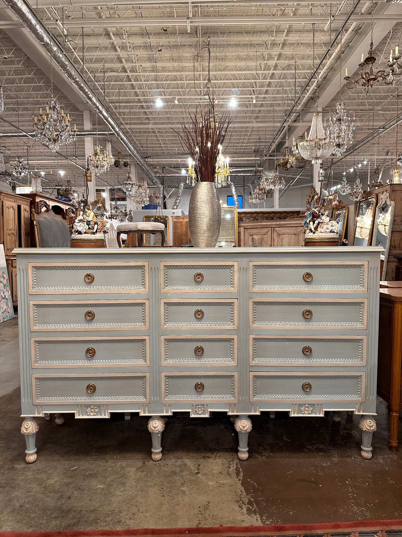 Swedish 12 Drawer Dresser in Sleepy Blue | Le Chateau | European Luxury Furniture in Atlanta