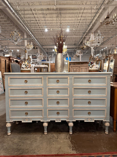 Swedish 12 Drawer Dresser in Sleepy Blue | Le Chateau | European Luxury Furniture in Atlanta