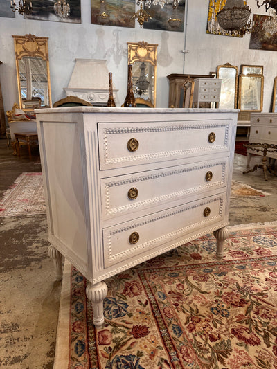 1900s White Swedish Marble Top Chest | Le Chateau | European Luxury Furniture in Atlanta