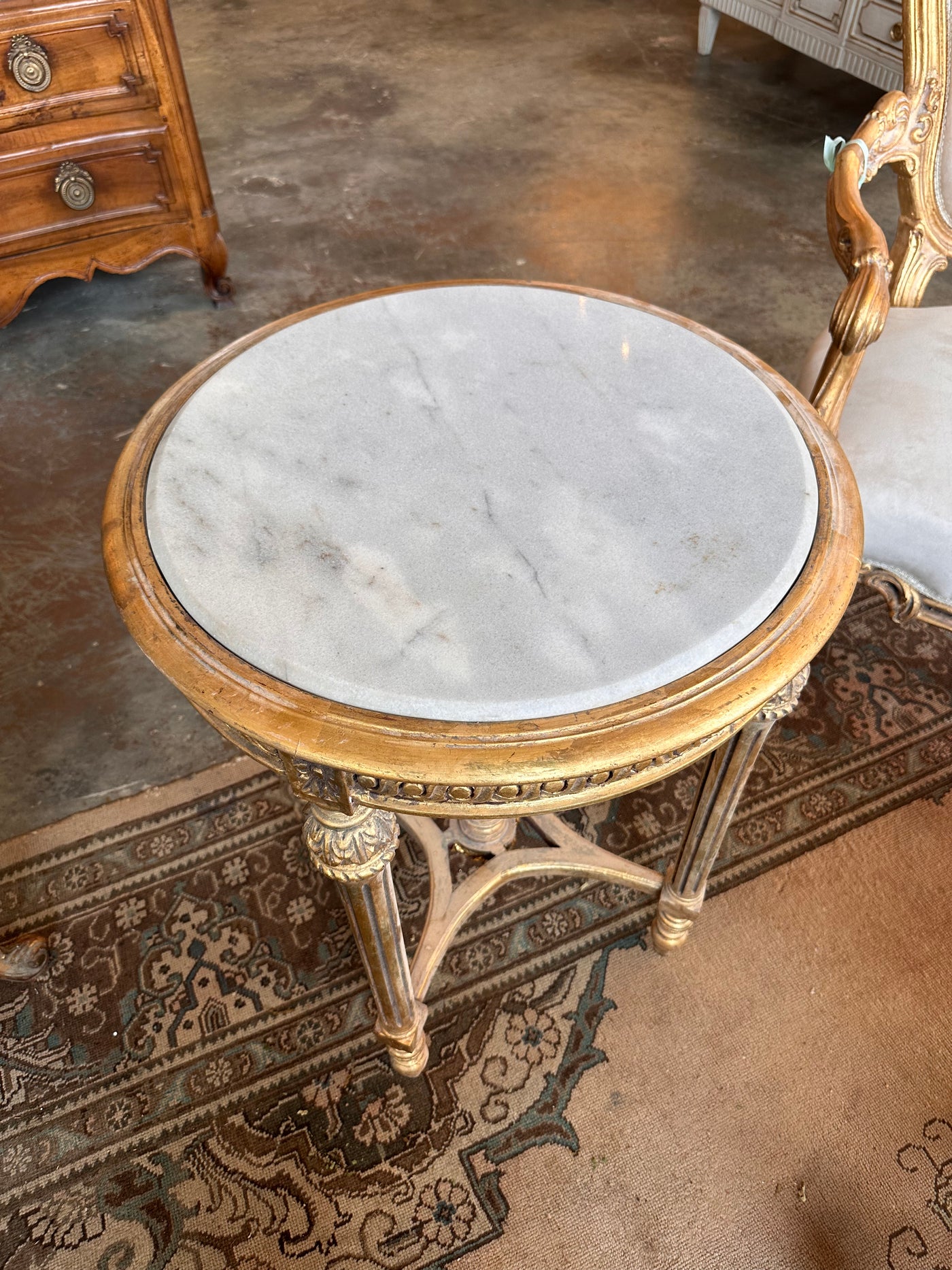 Antique French Marble Top Louis XVI Gilded Side Table | Le Chateau | European Luxury Furniture in Atlanta