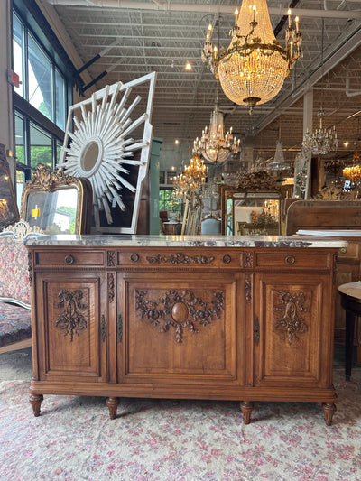 Walnut Wood French Sideboard with Multi Color Marble Top