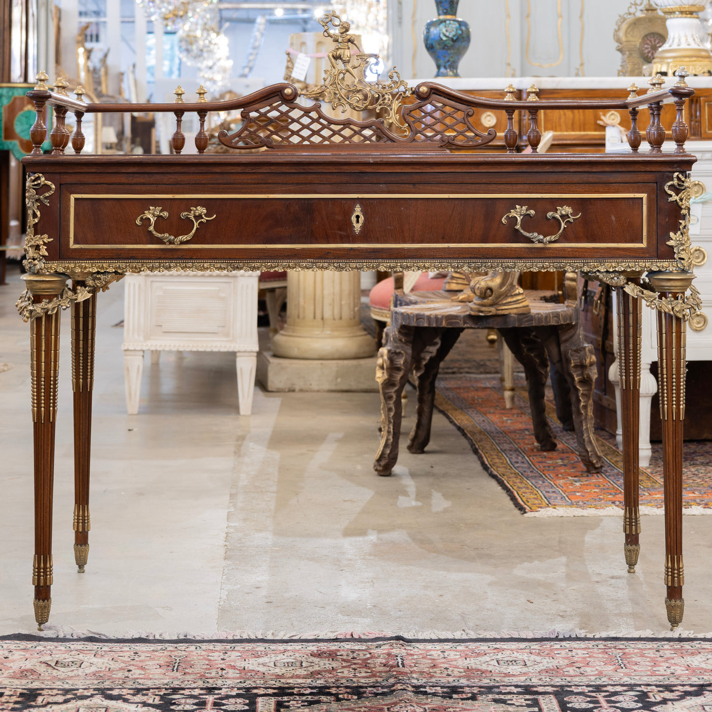 Louis XVI Writing Desk – Brown with Ormolu Mount