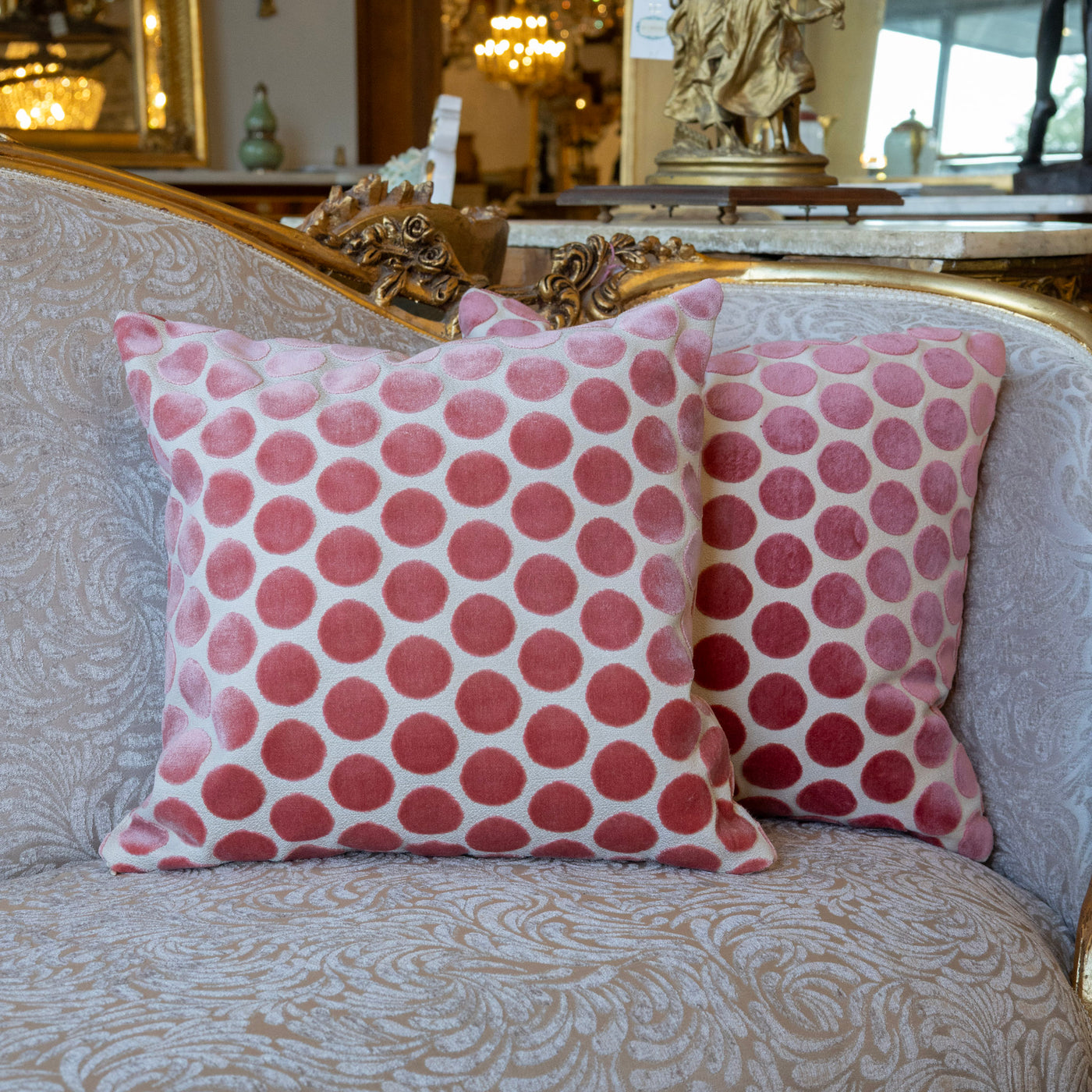 Velvet Pink Polka Dot Pillow