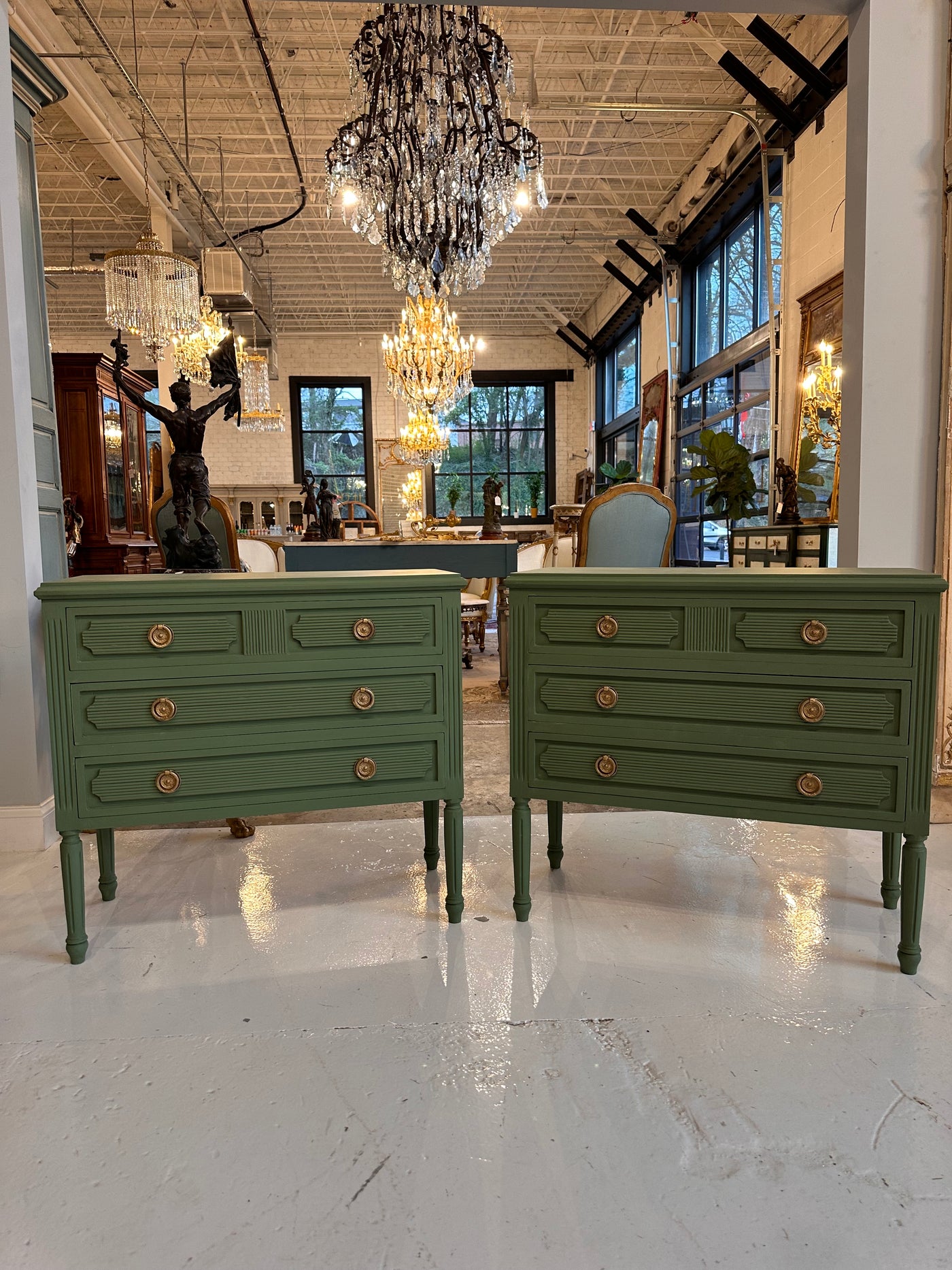 Antique Swedish Nightstand in Palace Green | Le Chateau | European Luxury Furniture in Atlanta