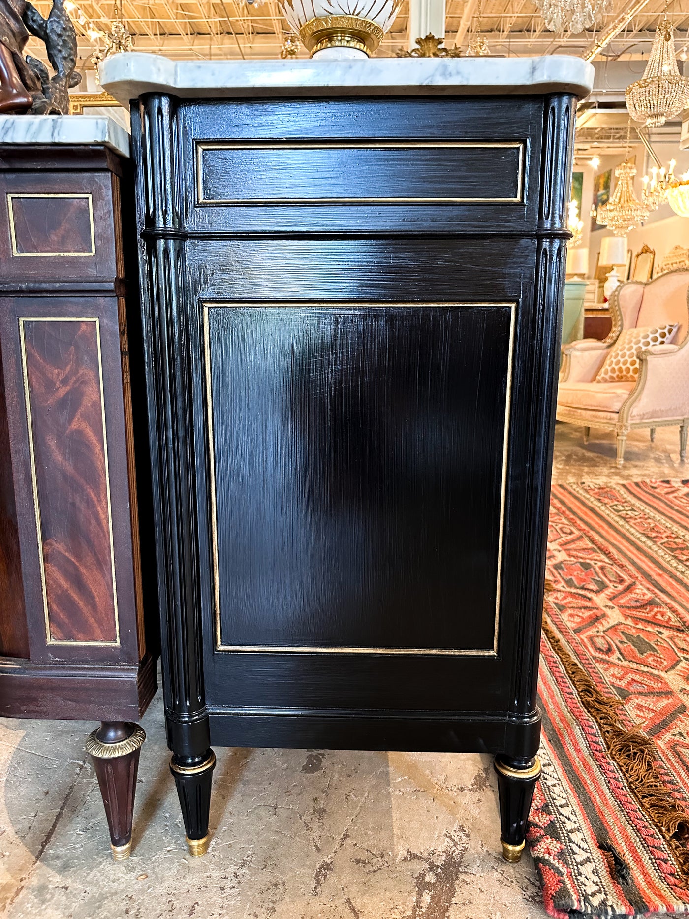 Black Lacquered Louis XVI Sideboard with White Marble