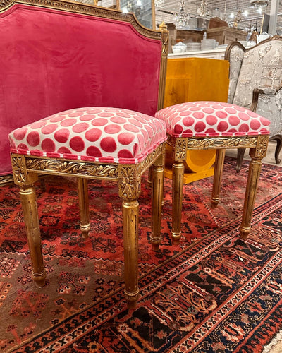 Louis XVI Pink Polka Dot Stool