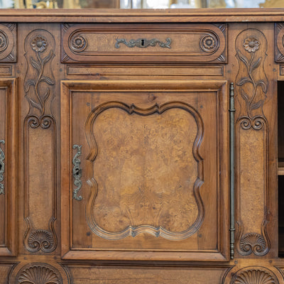 Louis XV Burl Wood Sideboard – Floral Hand-Carvings