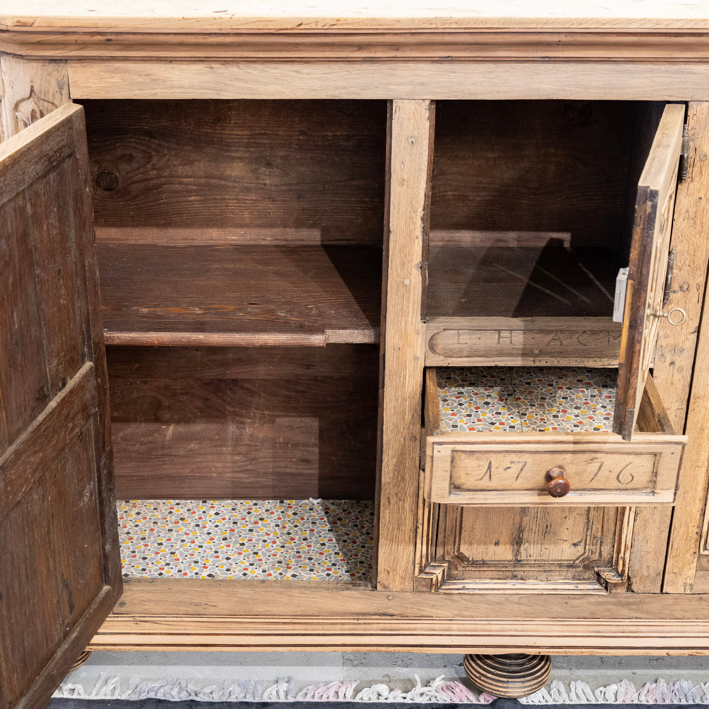 French Country 18th Century Geometric Sideboard – Dated 1776