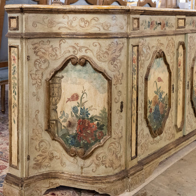 Italian Hand-Painted Soft Green Floral Sideboard