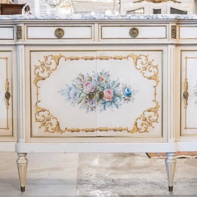 French White Hand-Painted Sideboard – Crackle Finish & Original Marble Top
