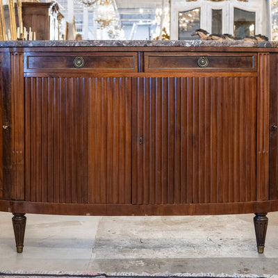 Louis XVI Wood Demilune Sideboard– Reeded Doors & Breccia Marble Top