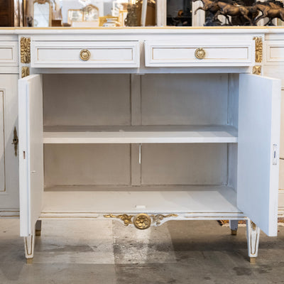 Swedish White Painted Sideboard with Gold Accents