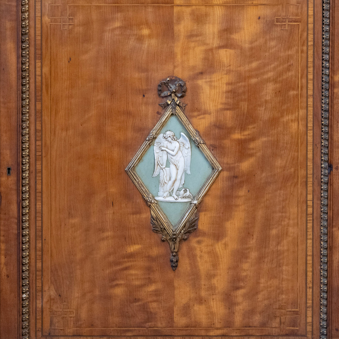 French Empire Demilune Sideboard – Neoclassical Medallions & Curved Mirror Shelves