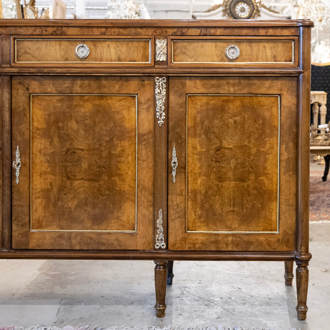 Louis XVI Burl Wood Sideboard with Brass Hardware