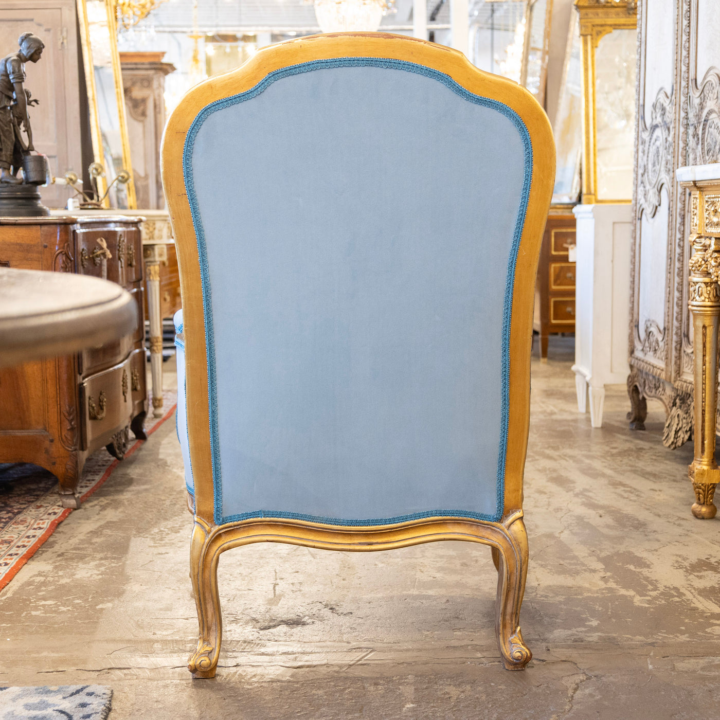 Louis XV Gilded Bergère Gilded Chair – Blue Velvet Upholstery - Bergère Chairs | Le Chateau (Atlanta, GA) • 10