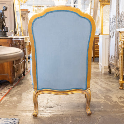 Louis XV Gilded Bergère Gilded Chair – Blue Velvet Upholstery - Bergère Chairs | Le Chateau (Atlanta, GA) • 10