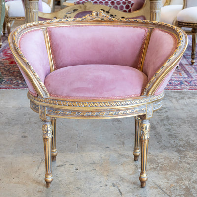 Pair of Louis XVI Petite Gilded Bergère Chairs – Velvet Deep Rose Upholstery - Accent Chairs | Le Chateau (Atlanta, GA) • 1