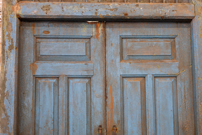 Blue Painted Double Doors – Distressed Finish with Stained Glass Transom - Door | Le Chateau (Atlanta, GA) • 10