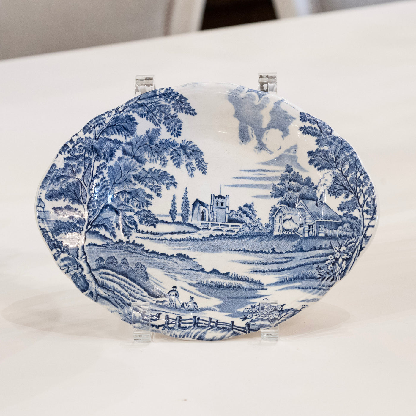 Luneville Hand-Painted Blue Porcelain Dinner Service – 41-Piece French “English Style” Countryside Set (c. 1930s–1950s)