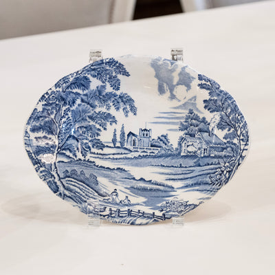 Luneville Hand-Painted Blue Porcelain Dinner Service – 41-Piece French “English Style” Countryside Set (c. 1930s–1950s)