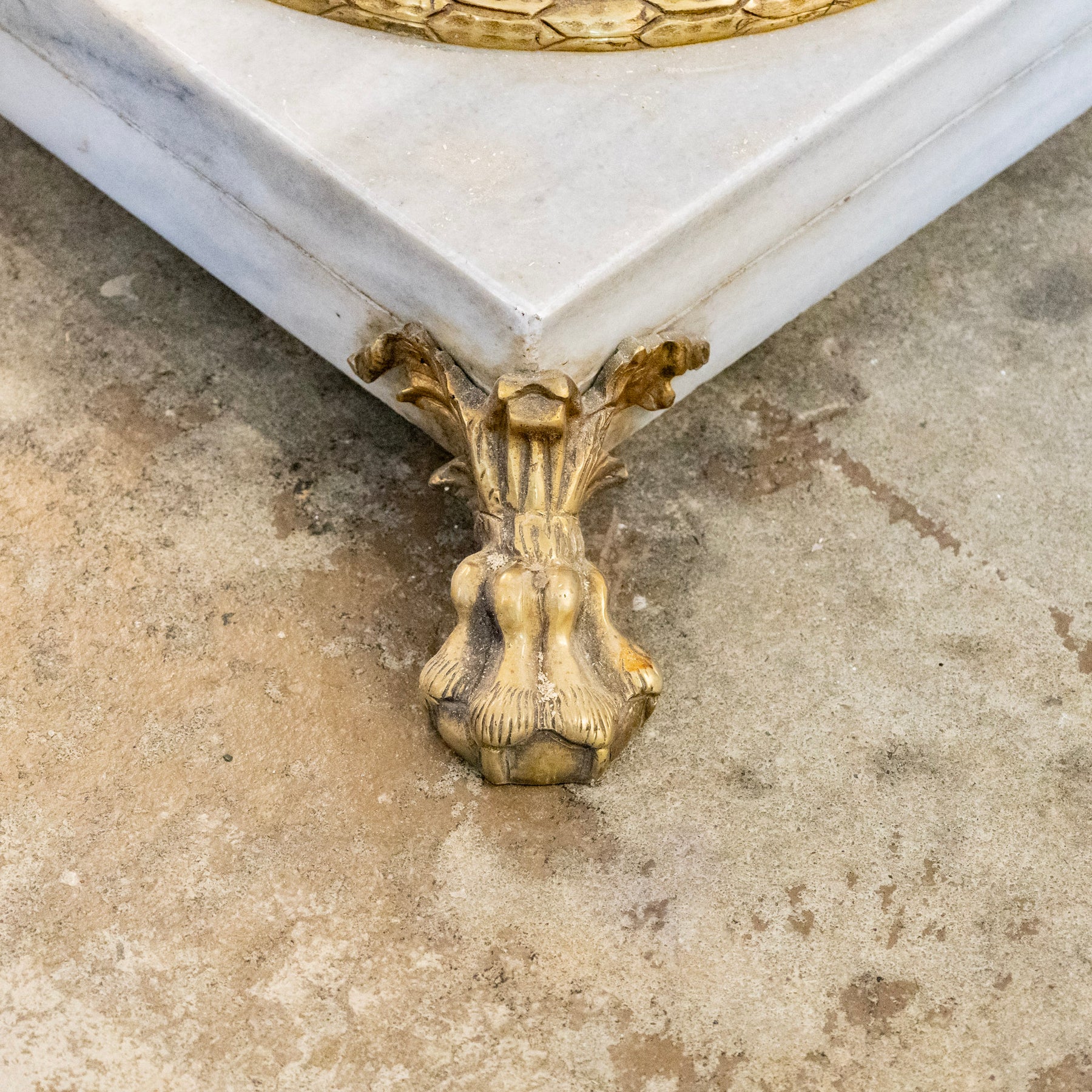 Ornate French White Marble Pedestal Column with Brass Trim – Le Chateau