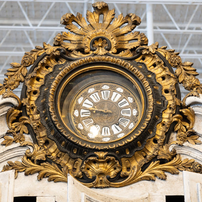 Louis XV Cupboard – Distressed White Finish & Clock Crest