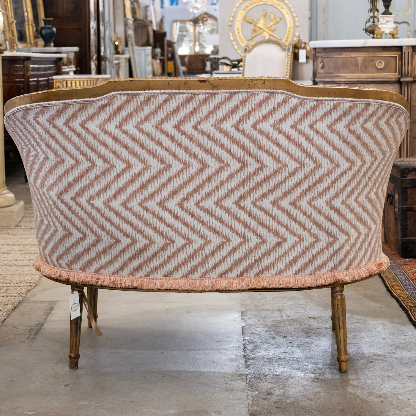 Louis XVI Gilded Settee – Pink Chevron Upholstery