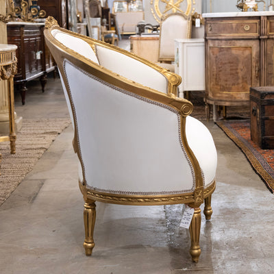 Louis XVI Gilded Settee – White Velvet Upholstery