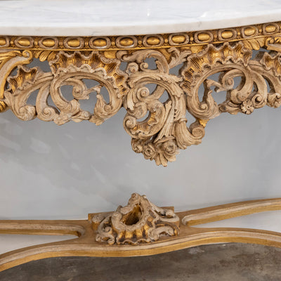 Gilded Rococo Mirror & Console – Ornate Hand-Carved Scrollwork & White Marble Top