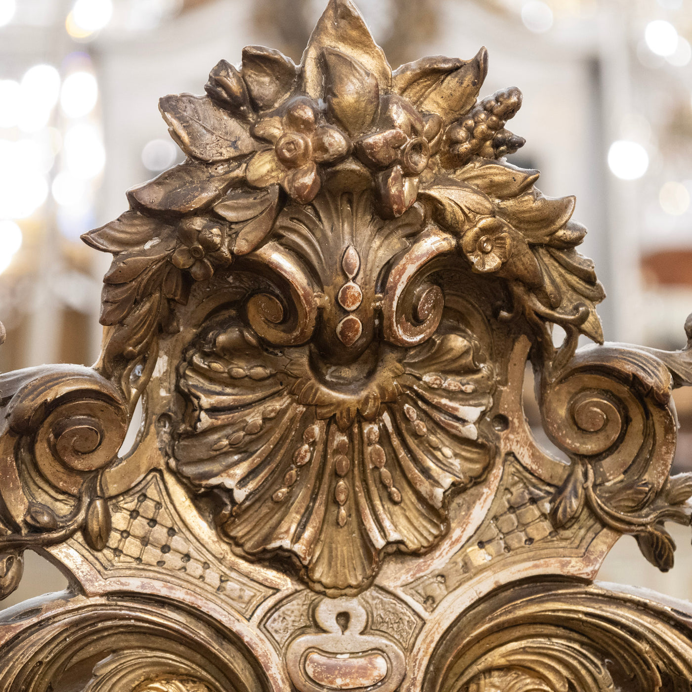 18th-Century Ornate French Gilded Mirror – Shell Crest & Carved Trim