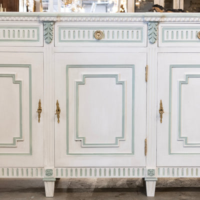 Swedish White Painted Sideboard with Blue Accents