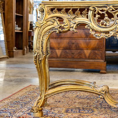 Louis XV Ornate Console Table – Detailed Gold Carvings & White Marble Top