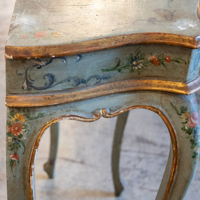 Italian Painted Console Table – Green with Floral Motifs & Gilded Accents