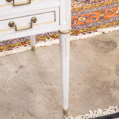 Louis XVI White Painted Desk with Gold Trim – Brown Leather Top & Slide-Out Panels