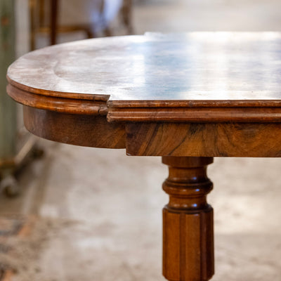 French Wood Center Table – Burl Wood Top & Carved Lion Legs on Casters