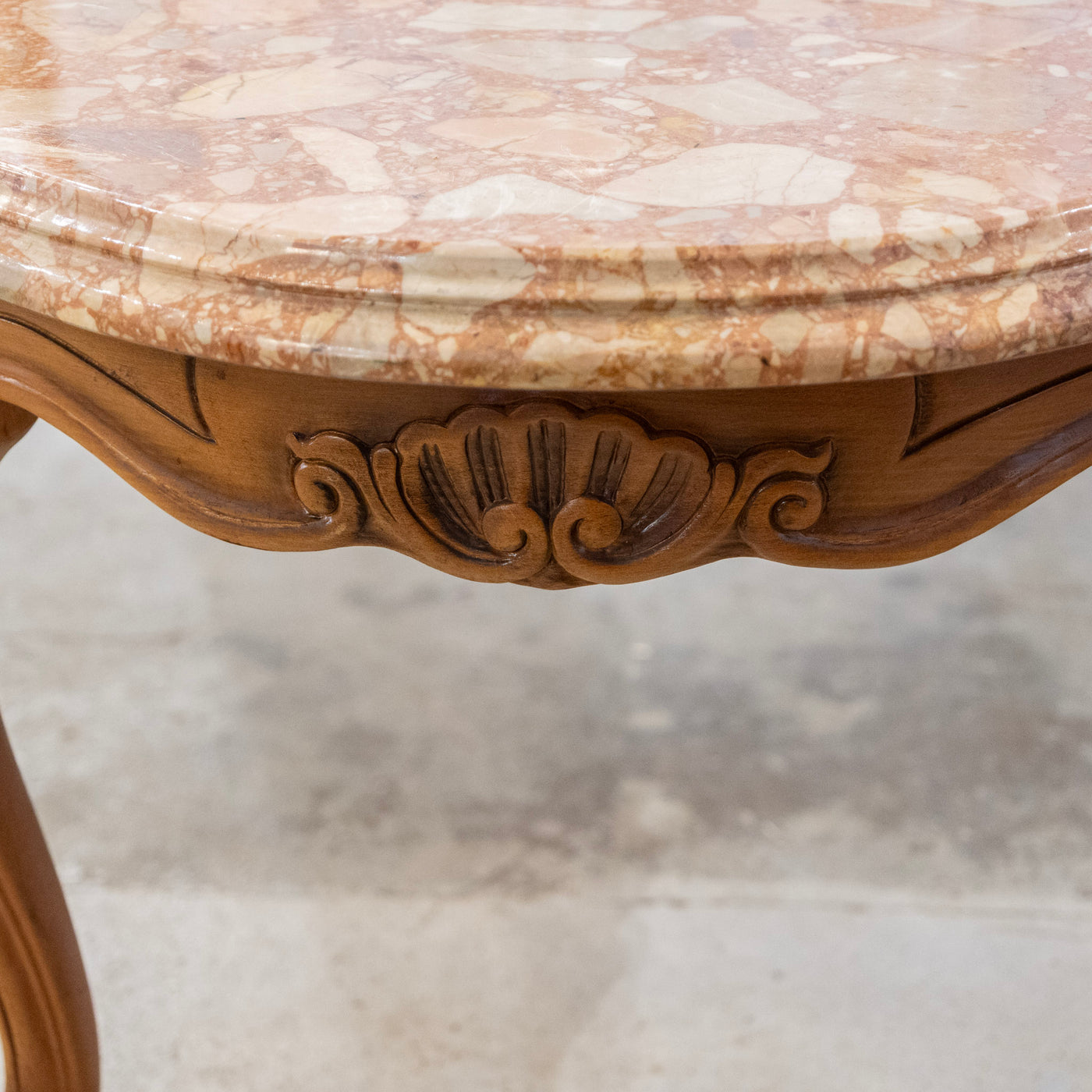Louis XV Carved Wood Coffee Table –  Red Breccia Marble Top
