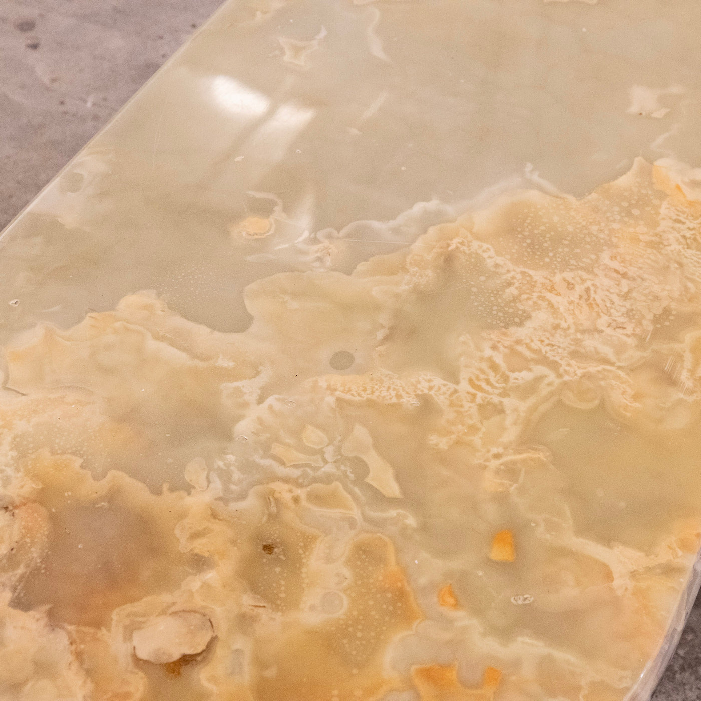 French Brass Oval Coffee Table – Green Onyx Top