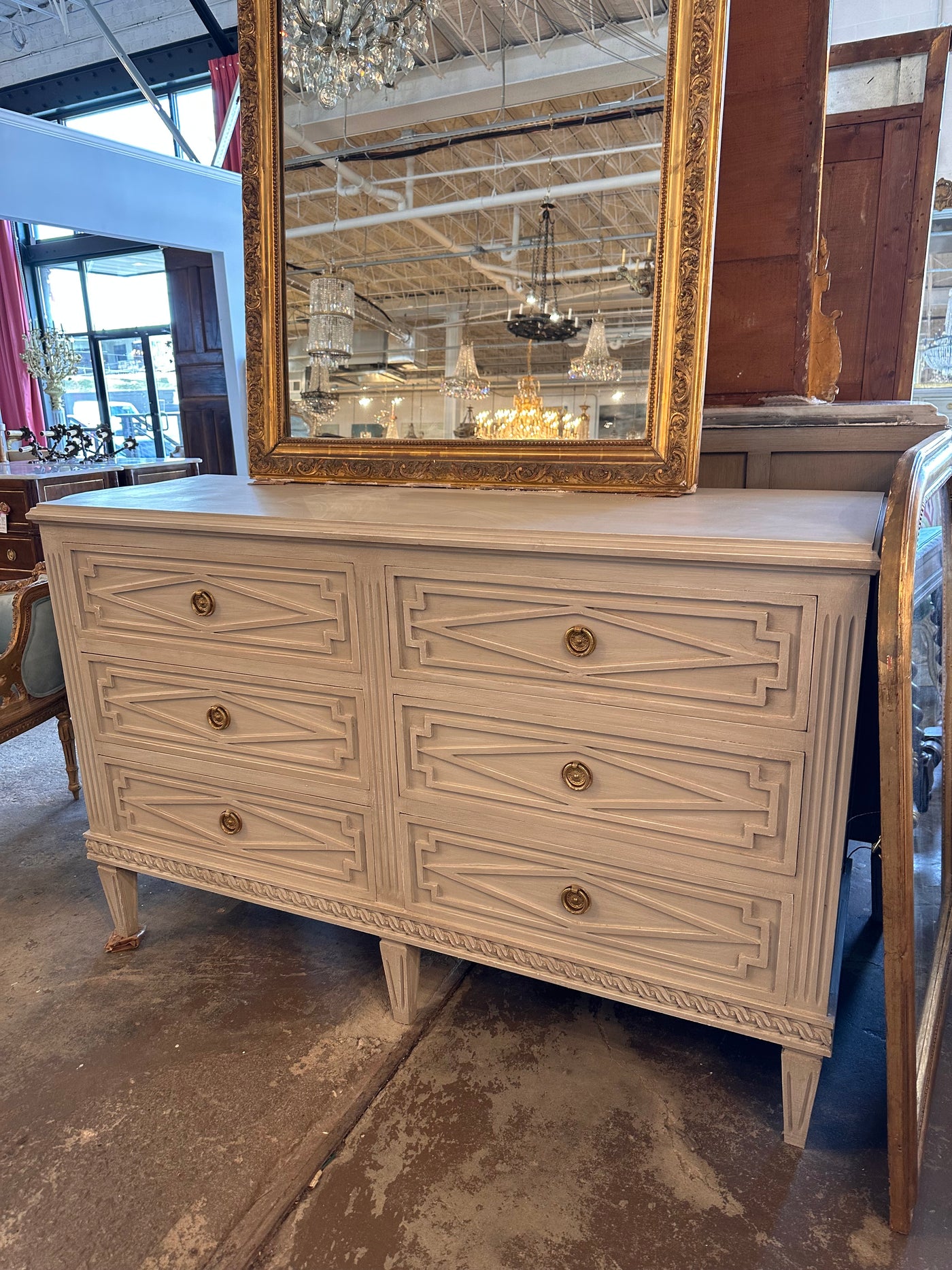 Antique Swedish 6 Drawer Dresser with Diamond Front