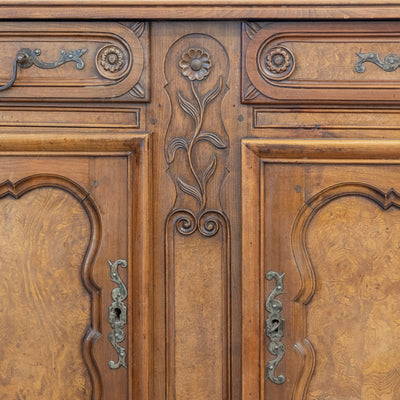 Louis XV Burl Wood Sideboard – Floral Hand-Carvings